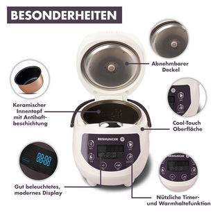 Digitaler Mini Reiskocher + Reishunger Kochbuch